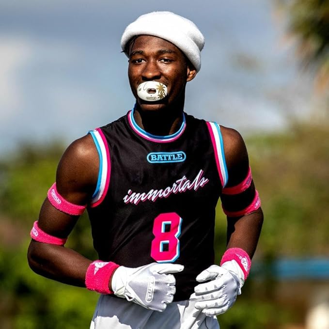 Battle Sports Oxygen Football Mouthguard - Football Mouth Guard with Strap, Superior Airflow & Better Performance, Maximum Breathability, Works with Braces - Beware of Dog/Red