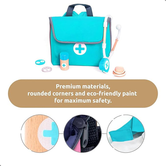 UMU® Wooden Doctor Kit for Kids – Doctor & Dentist Play Set for Toddlers with Dr Coat, Stethoscope, Tooth Model & More – Dress Up & Pretend Play – Medical Toy for Boys and Girls Ages 3 4 5 6