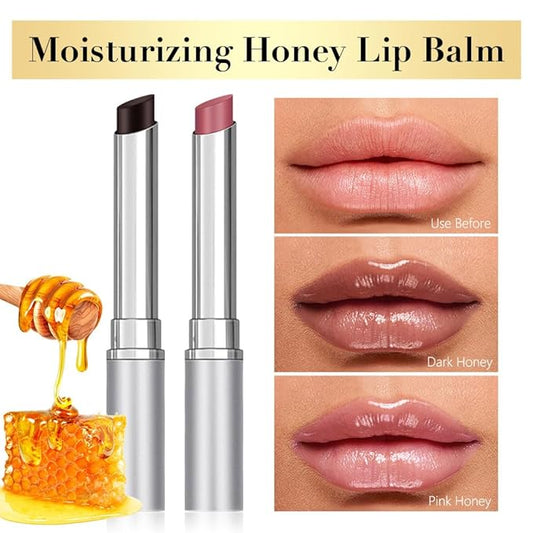 Honey Butter Lipstick Tinted Lip Balm, Shine Moisturizing Plumper Lipstick for Women, Natural Nourishing Hydrating Lip Gloss Stain for Dry Lips, Lightweight Lip Liner Care Makeup, Vegan - Black & Pink