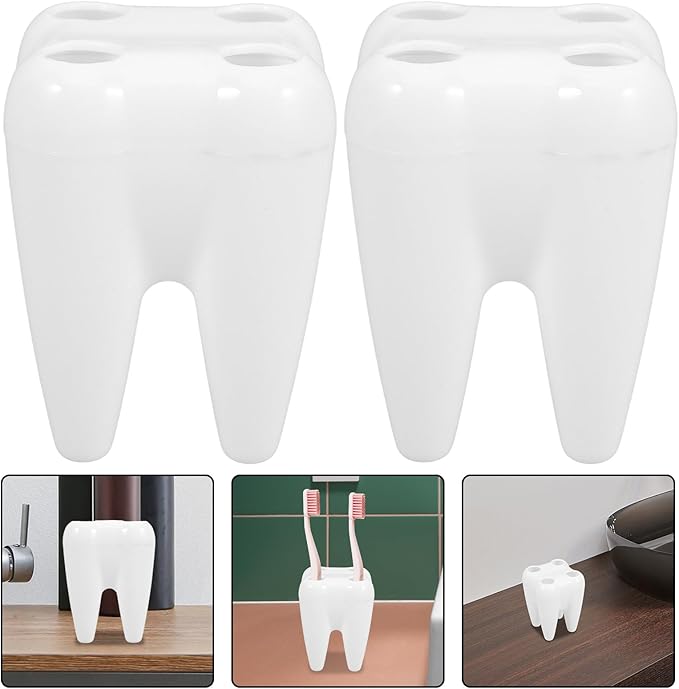 Sosoport 2pcs Cute Tooth Shaped Toothbrush Holder Stand Bathroom Decor with Ventilation for Countertop Organization and Travel Use