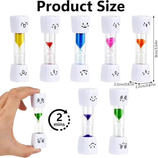 28PCS Brushing Teeth Timer Set, 7 Colors Colorful Hourglass Sand Clock,2mins Cute Smile Face Kids Sand Timer for Classroom Games Home Office,Smiling Toothbrush Timer for Kitchen Cooking, Decoration