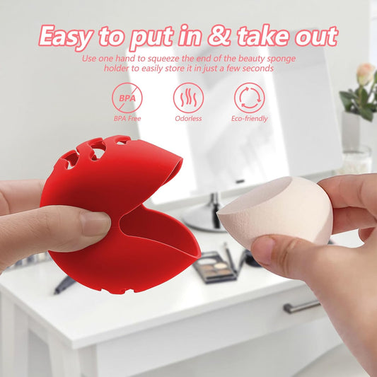 Makeup Sponge Holder,Travel Make up Sponges Organizer,Silicone Shatterproof Make Up Sponge Case,Breathable makeup sponge case, suitable for business or travel(Red)