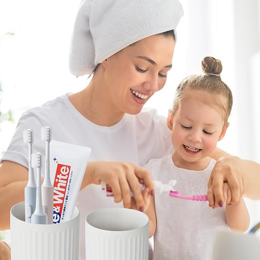 White Toothbrush Holders for Bathrooms - 2 Cups Ceramic Toothbrush Toothpaste Holders Set, White Bathroom Tumbler Cups Reusable Toothbrush Mouthwash Cup, Bathroom Counter Organizer.