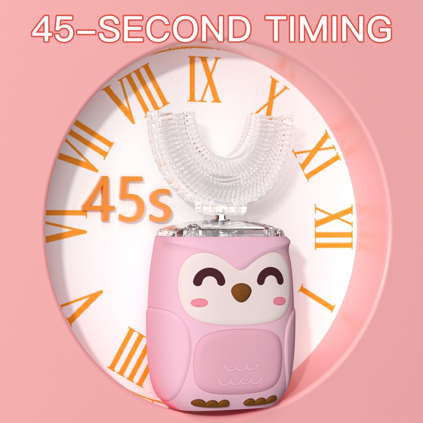 Kids Electric U Shaped Toothbrush Kids Sonic Toothbrush with 4 Soft Brush Head Automatic Full Mouth 6 Cleaning Mode-(Age8-15 Pink)