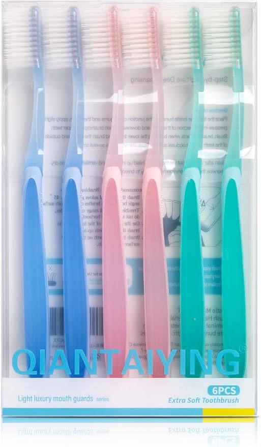 Extra Soft Toothbrush 6-Pack, Regular Head (3 Colors - 2 Each) Dentist-Developed Tapered Bristles for Sensitive Teeth & Gum Care Gentle Cleaning, BPA-Free
