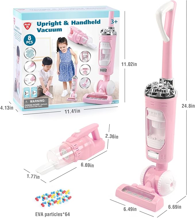 Kids Vacuum Cleaner Toy Set for Toddlers - 2PCS Toy Vacuum Sets for Toddlers 3+ Toddler Vacuum Toy That Works with Sound Effects, Baby Play Vacuum Pretend Role Play Household Housekeeping