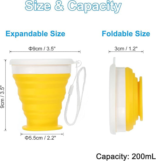 PATIKIL Collapsible Cup, 2 Pack 200mL Travel Folding Cup Silicone Portable Drinking Cup for Camping Hiking Outdoors, Yellow