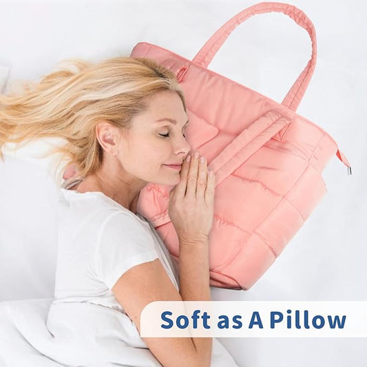 TOPDesign Puffer Tote Bag for Women, Lightweight Puffy Handbag with Compartments, Quilted Shoulder Bag for Work, Travel, Gym