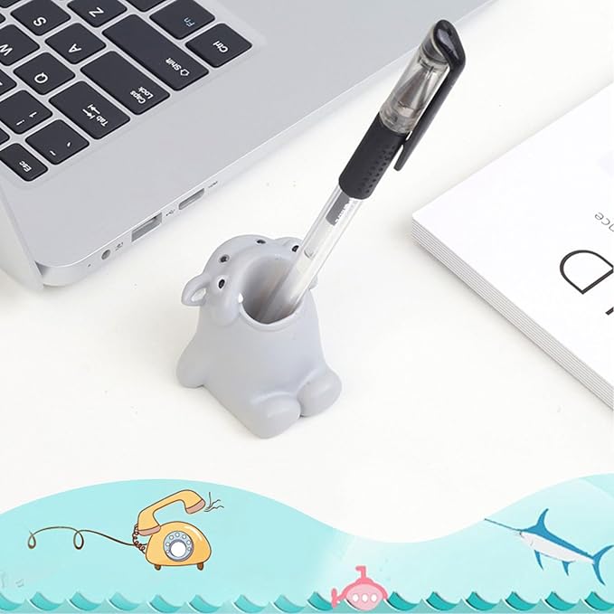 Cute Animal Toothbrush Holder - Hippo Pen Pencil Holder,Mini Resin Freestanding Storage Base for Box Pen Brush Toothpick Desktop Storage Container, Washroom Office Organizer Accessories (Hippo)