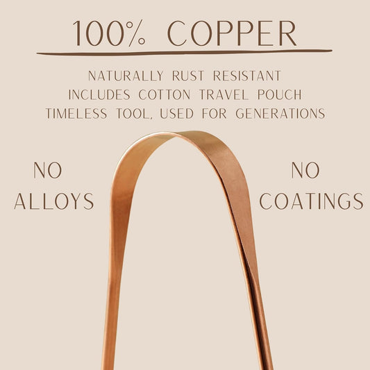 Copper Tongue Scraper for Adults – 100% Pure Copper Tongue Cleaner for Fresh Breath & Oral Hygiene – Ayurvedic Tongue Scraper with Travel Pouch – Handcrafted in India by Nude Ritual