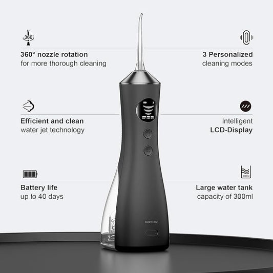 Water Dental Flosser for Teeth, Portable Cordless Water Flosser with 300ML Rechargeable with Type-C, IPX7 Waterproof Water Flossers for Adults with 3 Intensity Modes and 3 Flossing Tips