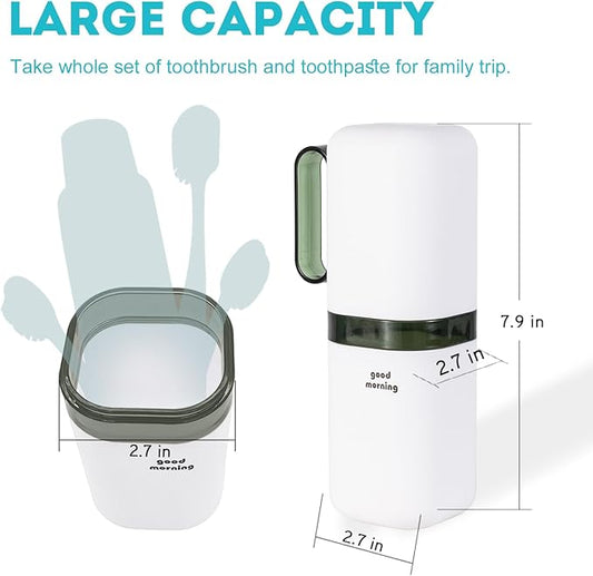 Travel Toothbrush Holder Case,Toothbrush Holder and Rinse Cup with Handle Toothbrush Travel Case, 2 in 1 Toothbrush Cup,Large Capacit Travel Toothbrush Holder with Mouthwash Cup-Green