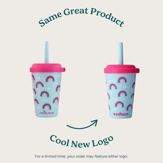 REDUCE GoGo's Kids Portable Tumbler Cups with Lids and Spill-Proof Straws - 5 Pack of Stackable 12 oz Tumblers with Twist-On Lids - Easy Storage, Dishwasher Safe - Serendipity Set