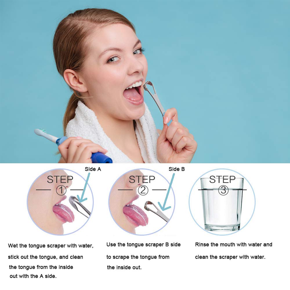 New Version Tongue Scraper Cleaner for Adults & Kids, Medical Grade Metal Tongue Brushes Set for Fresh Breath Dental Eliminate Bad Breath in Seconds (Blue)