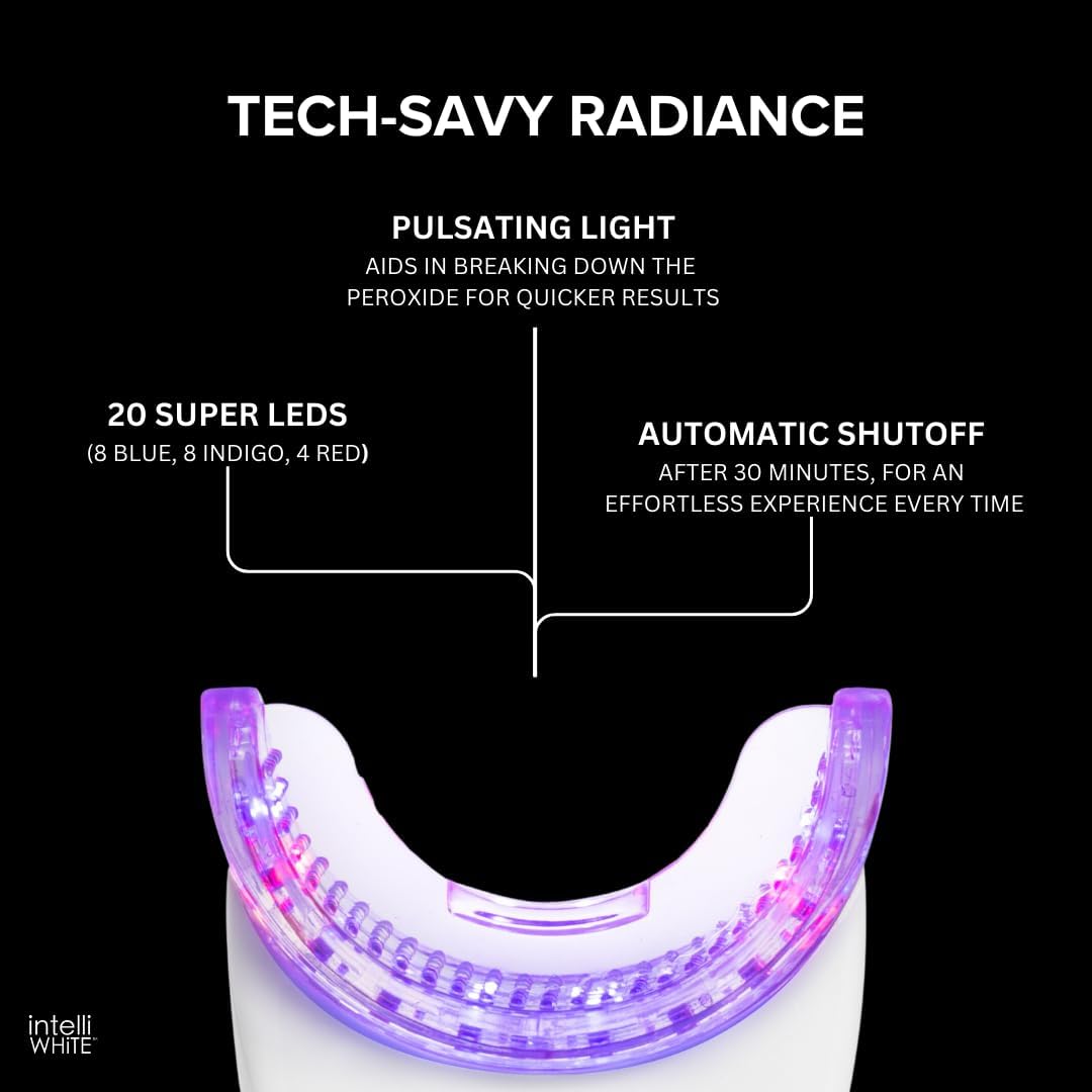 intelliWHiTE TriPulse Teeth Whitening LED Light Kit - 20 LED Lights - Hydrogen Peroxide + Carbamide Peroxide - 7 Shades Whiter in 7 Days - Safe On All Dental Work - BPA Free Mouthpiece
