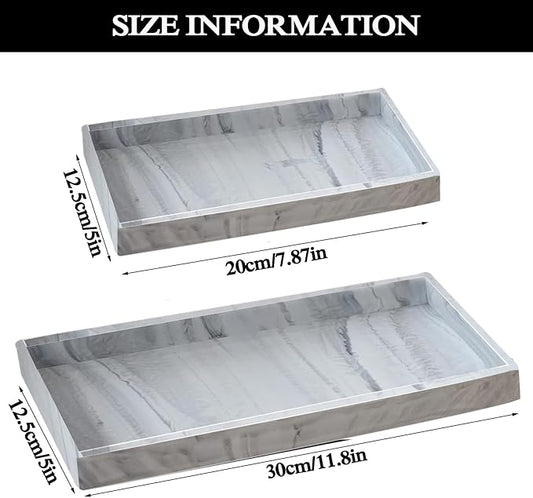 2PCS(7.87” L and 11.8” L) Silicone Soap Dispenser Tray, Kitchen soap Caddy countertop, Toilet, Tray for Scrubber, Lotion Bottles, Perfume, Jewelry, Candle, Key Trinket Ring-White Marble