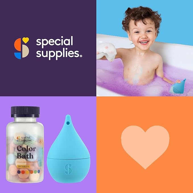 Special Supplies Color Bath Tablets for Kids, 100-Count, Dissolvable, Water Color-Changing Fun, Non-Staining Dye, Cute Toy Included