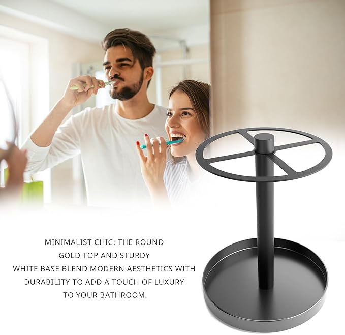 Metal Toothbrush Holders Stand for Bathroom,4 Slot Toothbrush Organizer with Non-Slip Base, Holds Electric Toothbrushes, Toothpaste , Razors, Countertop Toothbrush Storage Black