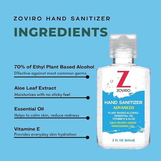 Zoviro Hand Sanitizer Gel, 2 Fl Oz Flip-Cap Bottle, Moisturizing with Essential Oils and Aloe, Refreshing Scent, Rinse-Free Formula, Mini Hand Sanitizer Travel Size (Pack of 50)
