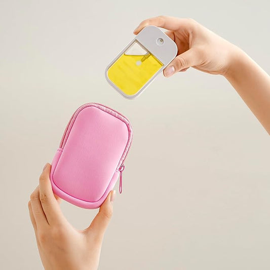 2Pcs Small Makeup Bag, Mini Portable Travel Cosmetic Bag, Soft Neoprene Makeup Pouch with Zipper, Fashion Accessory with Snap Hook, Cute Coin Purse Lipstick Cosmetic Travel Organizer(Black+ Pink)