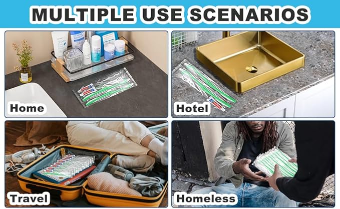 Disposable Toothbrushes with Toothpaste and Floss,30Pcs Green Single Use Individually Wrapped Disposable Travel Toothbrushes and Dental Floss Kit Bulk for Homeless,Airbnb,Hotel,Dentist