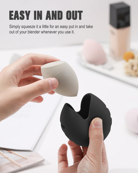FERYES Makeup Sponge Holder with Makeup Sponge– Eco-Friendly Silicone Beauty Make Up Blender Case and Dry & Wet Use Foundation Sponge for Travel