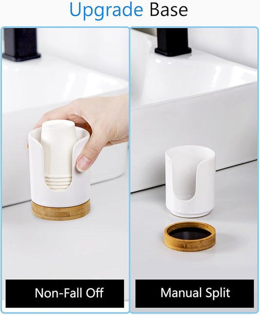 Ceramic Bathroom Cups Dispenser - 3 oz Disposable Paper & Plastic Bathroom Cups Holder - Mouthwash Cups Dispenser for Bathroom, Guest Toiletries, Countertop, Coffee - BPA Free (2 Pack)