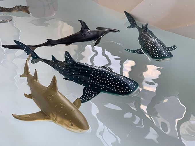Gemini&Genius Marine Animal World Toy Lemon Shark Ocean Shark Action Figure Sea Animal Great White Shark Action Figure Soft Rubber Toys Role Play Swimming Pool Beach Bathing Toys for Kids