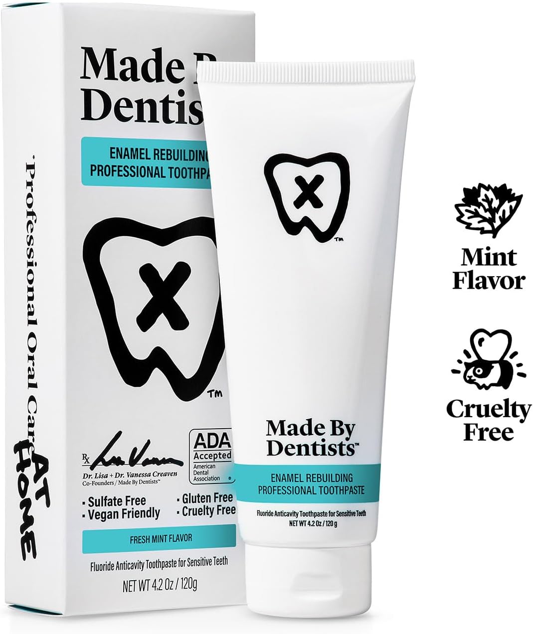 Made by Dentists Professional Enamel Rebuilding Toothpaste - 2 Pack - Remineralizing Nano Hydroxyapatite Toothpaste with Sodium Fluoride, ADA Approved, Vegan, 2 x 4.2oz