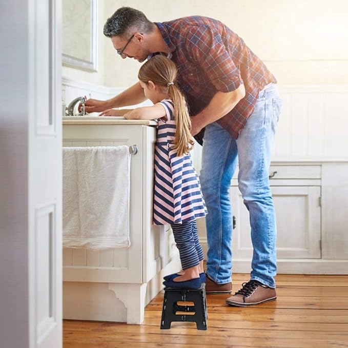 Dyforce 9 Inch Folding Step Stool for Kids and Adults, Collapsible Light-Weight Foot Stools Foldable for Toddler, Kitchen, Bathroom, 300 lb Capacity (Black)