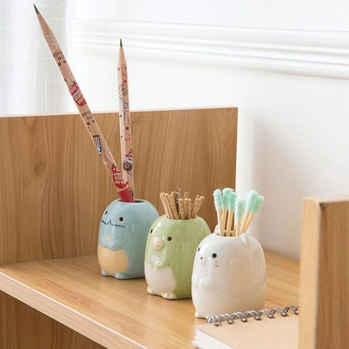 GARASANI Mini Ceramic Toothbrush, Toothpick Holder Cartoon Animal Tooth Brush Stand Kids Toothbrushes Storage Rack Toothpick Approx 350 (White cat)