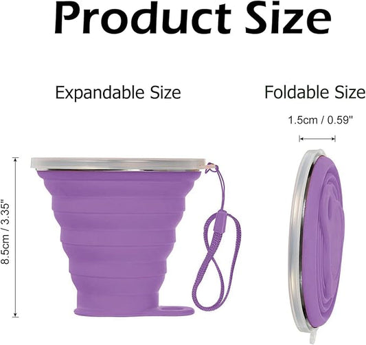 Silicone Collapsible Cups for Camping Travel,Small Portable Backpacking Camping Cup for Outdoor,Reusable Folding Travel Cup,270ml,Graduated(Purple)