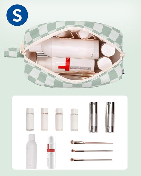 Narwey Small Checkered Makeup Bag for Purse, Gift for Teen Girls, Travel Makeup Pouch Mini Cosmetic Bag Cute Make up Bags Zipper Pouch for Women and Girls (Mint Green Checkerboard, Small)