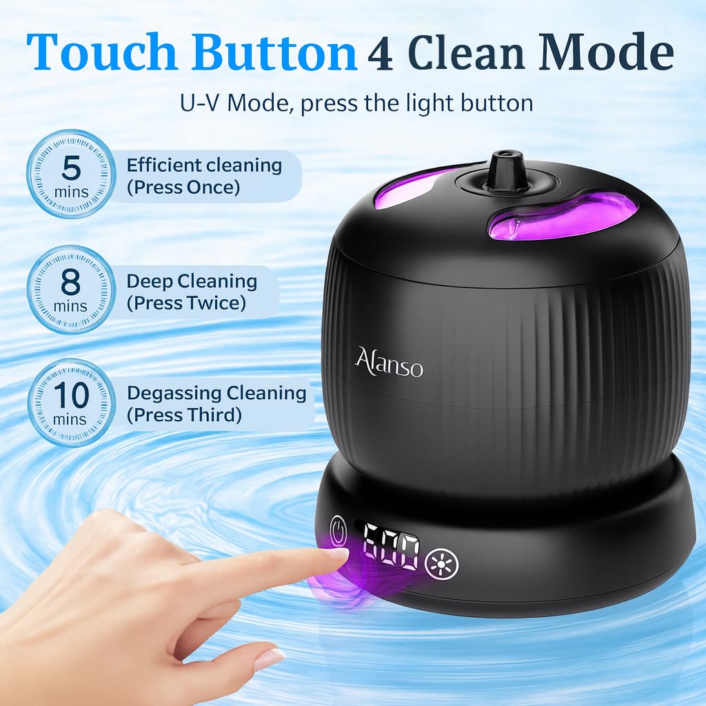 50kHz Ultrasonic Retainer Cleaner Machine for Travel & Home, Portable Denture Cleaner with Removable Base, 4 Modes Timer, Dental Cleaning Pod for Aligners, Braces, Mouth Guard, Jewelry, Toothbrush