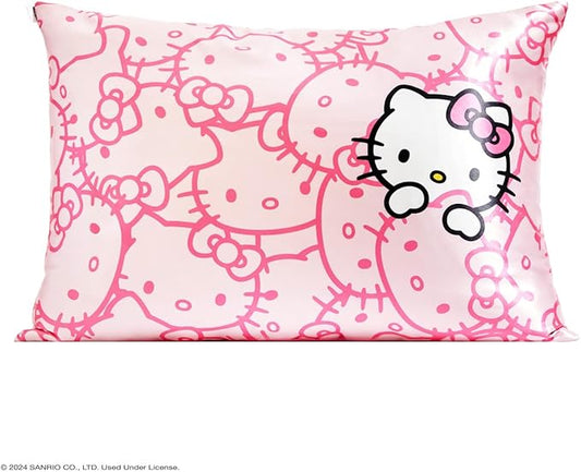 Kitsch x Hello Kitty (Pink Kitty Faces) - Satin Pillowcase with Zipper for Hair and Skin, Softer Than Silk Pillow Case, Cooling Pillow Cover, Machine Washable, Queen/Standard (19x26)