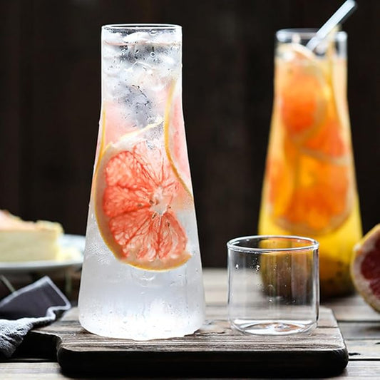 30oz/850ml Clear Glass Bedside Water Carafe with Tumbler Set, Nightstand Water Carafe with Lid for Bedroom, Bathroom Mouthwash Dispenser, Office Use Drinking Glass