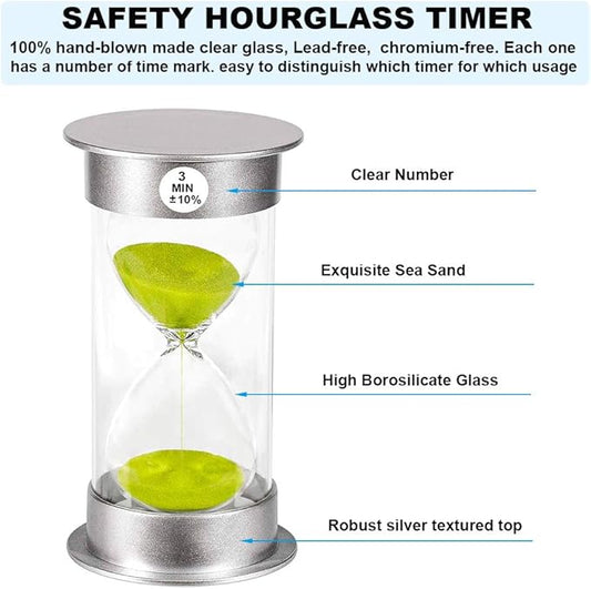 SuLiao Hourglass 3 Min Sand Timer: Unbreakable Green Sand Clock, Large Plastic Hour Glass for Kids, Games, Classroom, Kitchen, Decor