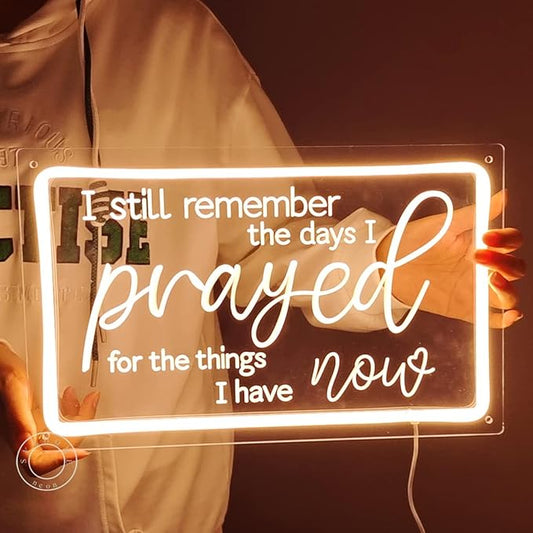 SYLHOME Pray Led Neon Light Sign I Still Remember The Day I Prayed for The Things I Have Now Home Bedroom Retro Church Decor Inspirational Table Blessed Motivational Signs USB 15.75"X9.8"