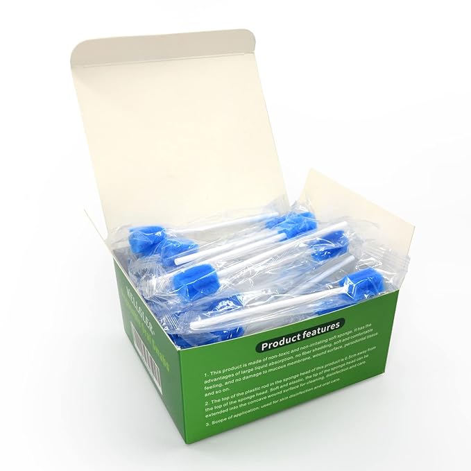 Wellgler's Disposable Oral Swabs,Sterile Sponge Mouth Swabs,Individually Wrapped (50pcs,Blue)