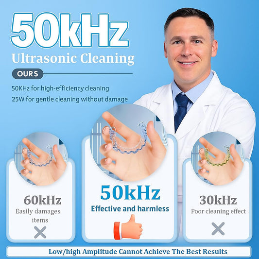 50kHz Ultrasonic Retainer Cleaner Machine for Travel & Home, Portable Denture Cleaner with Removable Base, 4 Modes Timer, Dental Cleaning Pod for Aligners, Braces, Mouth Guard, Jewelry, Toothbrush