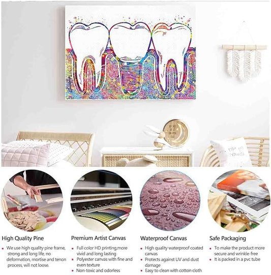 MBARE Watercolor Wall Art,Dental Implant Art Watercolor Print Tooth Dental Clinic Decor Dentistry Student Science Dentist Gift Doctor~-8"X12" Canvas Print With Frame