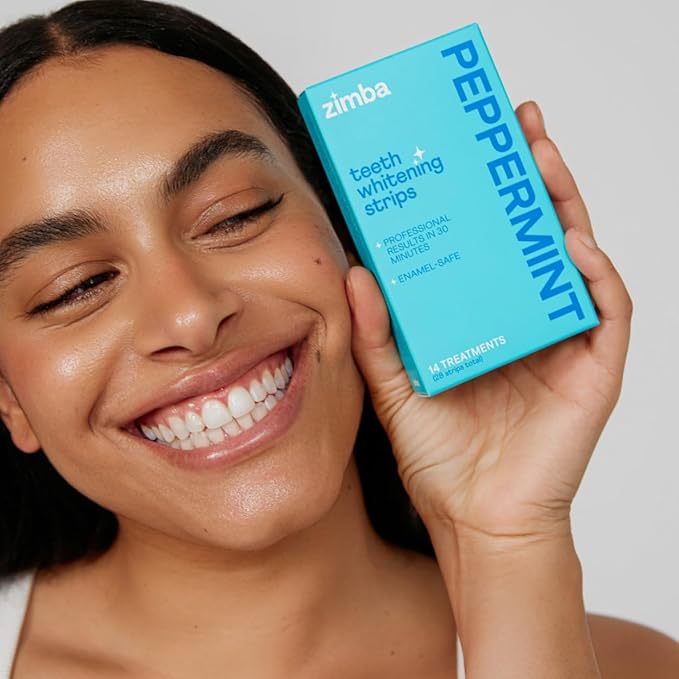 Zimba Mint & Peppermint Teeth Whitening Strips for Teeth Sensitive, White Strips for Teeth Whitening, Teeth Whitener Stain Remover 28 White Strips Included Per Pack, 2 Pack (14 Day Treatment)