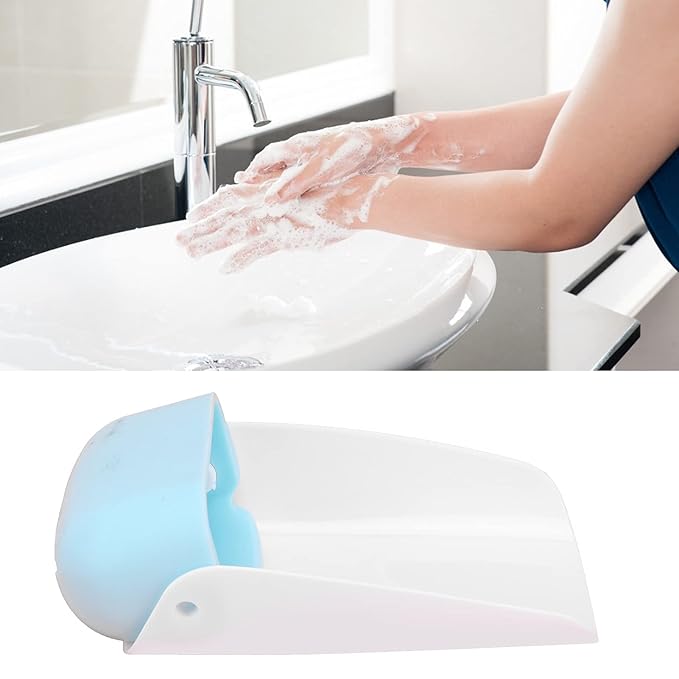 Faucet Extender Sink Water Spout Flat Faucet Cover Extender Hand Washing Supplies Faucet Extension Attachment for Children Toddlers Kids(Blue)