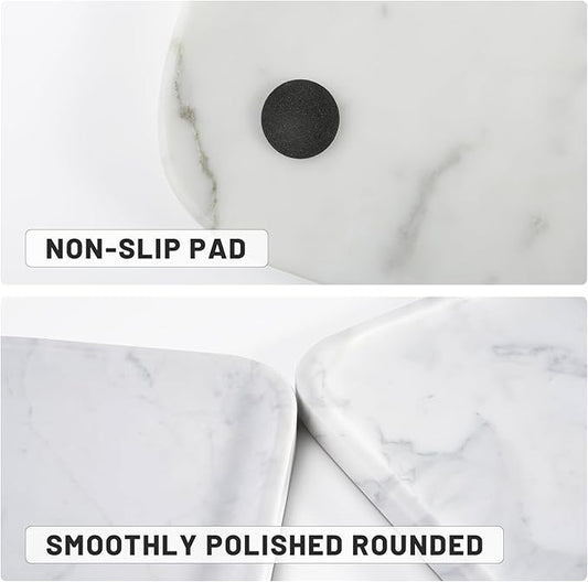 Statuario Marble Vanity Tray - Decorative Organizer for Bathroom Countertop, Dresser, Kitchen Sink
