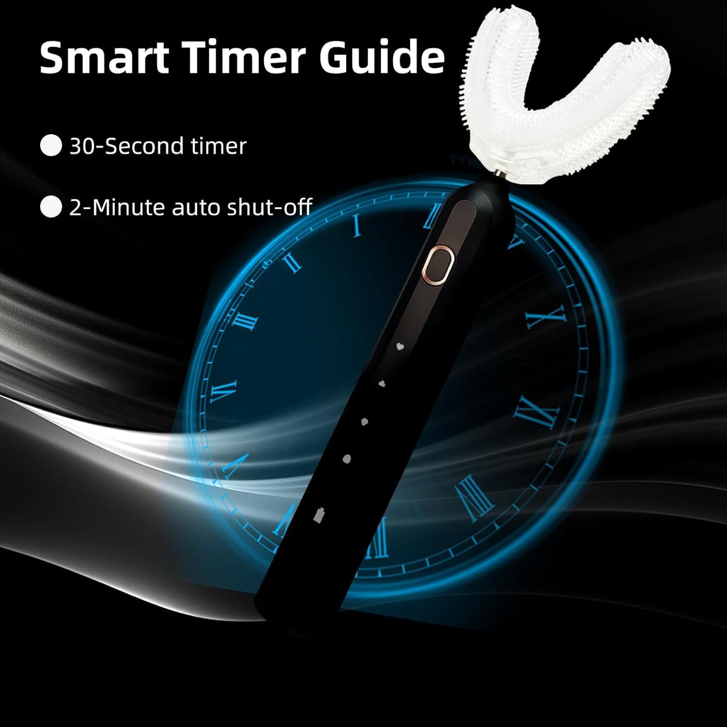 Ultrasonic U-Shaped Toothbrush for Adults, Electric Toothbrush for Teeth Whitening, Automatic 360-degree with Waterproof IPX7, 4 Modes for Cleaning(Black)