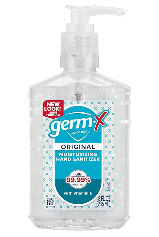 Germ-X Original Hand Sanitizer, 8 Fl Oz (Pack of 12), Less Drying Moisturizing Gel with Vitamin E, No Rinse Formula, Pump Bottle