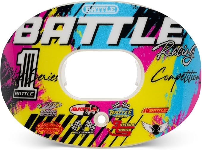 Battle Sports Oxygen Football Mouthguard - Football Mouth Guard with Strap, Superior Airflow & Better Performance, Maximum Breathability, Works with Braces (Racing- Pink)