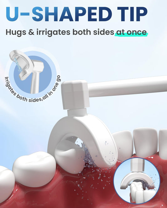 Cordless Water Flosser for Teeth Cleaning Pick, U-Shaped Flossing Head for 360° Deep Clean, 5 Modes & 9 Jet Tips, IPX7 Waterproof, Rechargeable & Portable Oral Irrigator for Travel, 350ML Large Tank