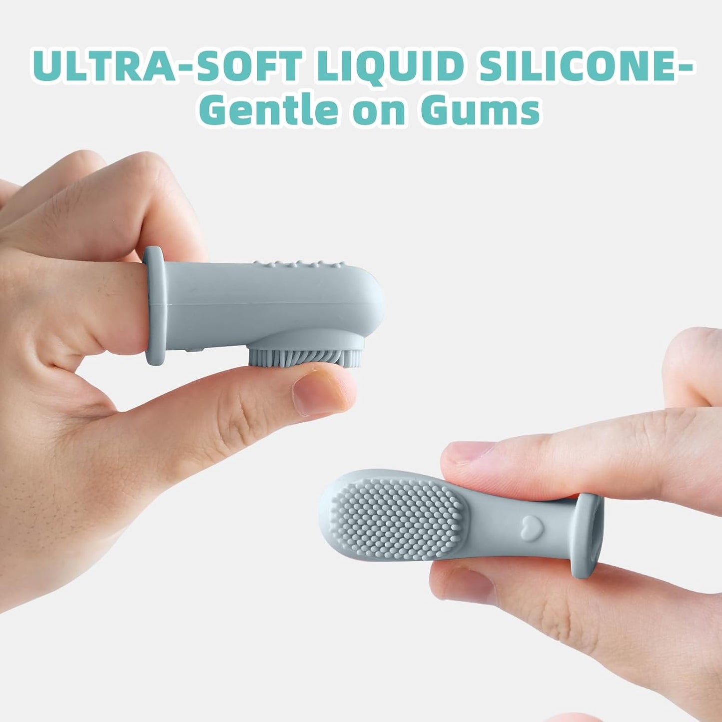 BumbleBee Silicone Baby Finger Toothbrush, Oral Cleaning & Teething Brush for Infants & Toddlers, 0 Months+, 2 Count with Travel Storage Case - Misty Blue