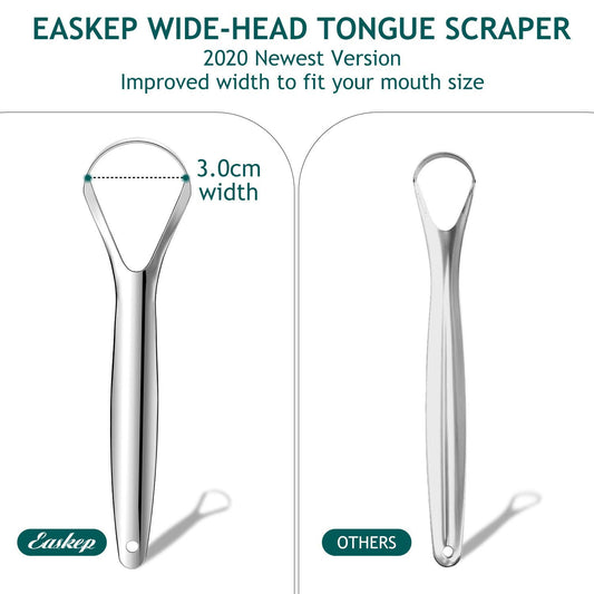 Tongue Scraper (2 Pack), Wide-head Tongue Cleaner with Nice Carrying Box, Easkep 100% Stainless Steel Tongue Scrapers Cleaners, for Men, Women, Adults, Kids